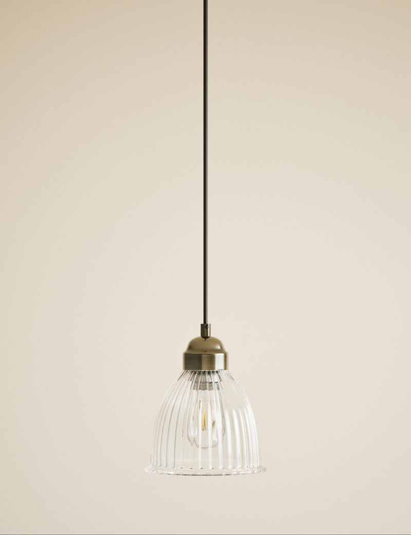 Small Florence pendant light with ribbed glass shade (British brand)