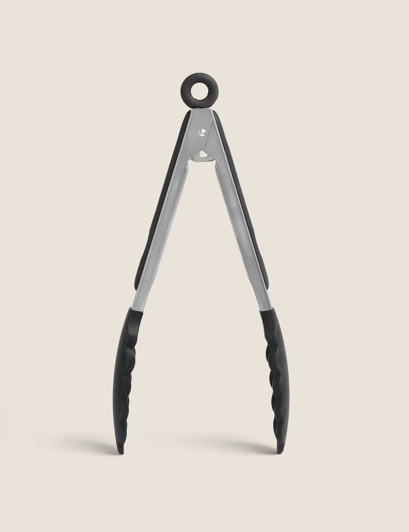 Small silicone tongs with heat-resistant design and locking mechanism (British brand)