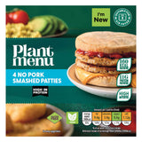 Frozen smashed sausage patty with textured vegetable protein (British brand)
