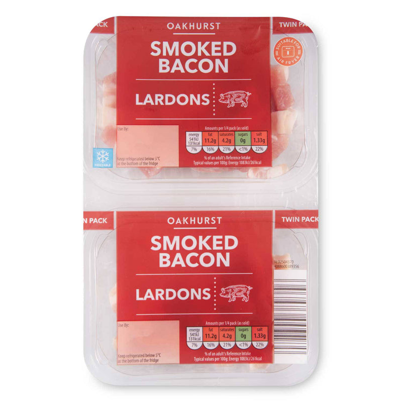Smoked bacon lardons packet for cooking, UK version
