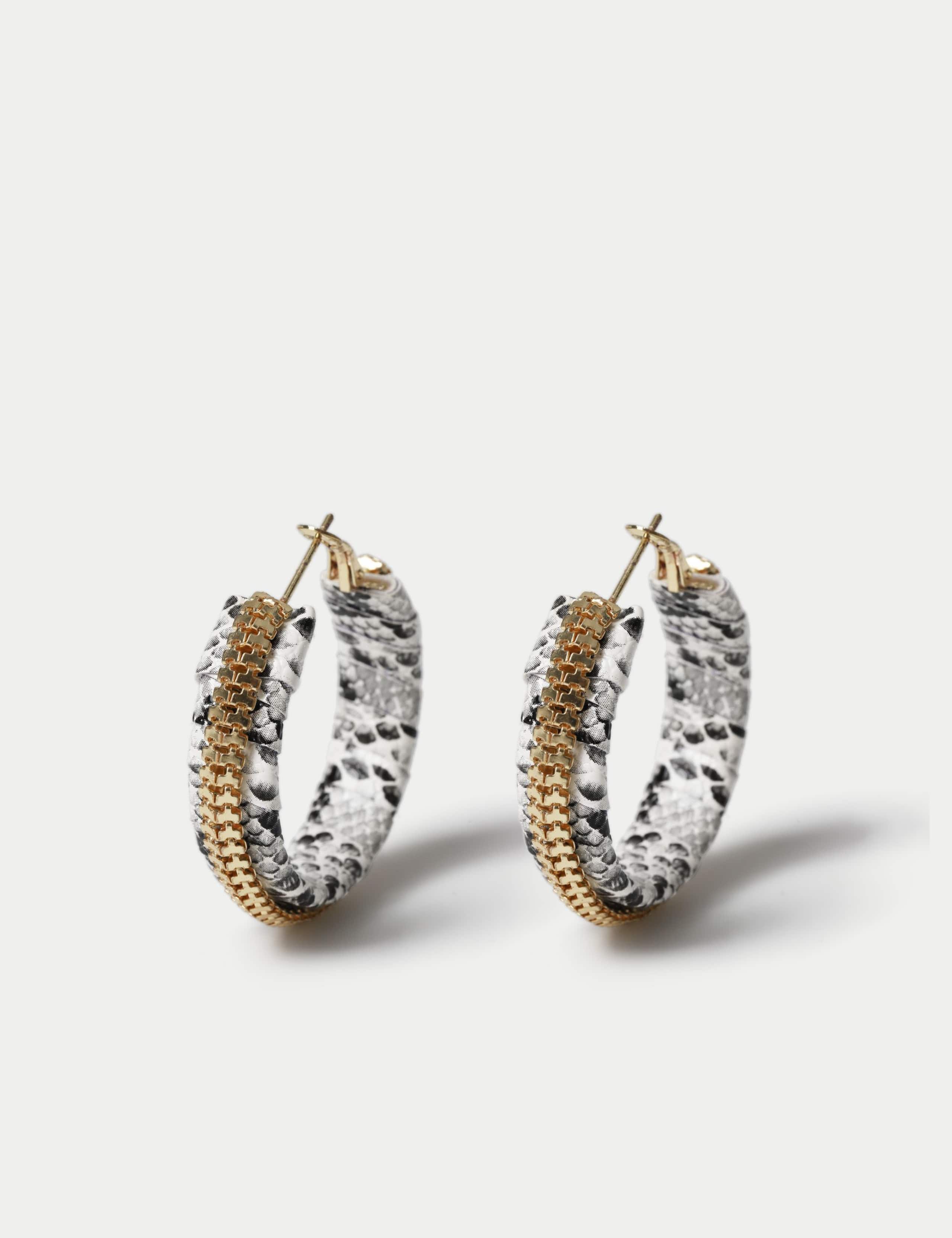 Snake chain hoop earrings with hinged fastening, imported from the UK
