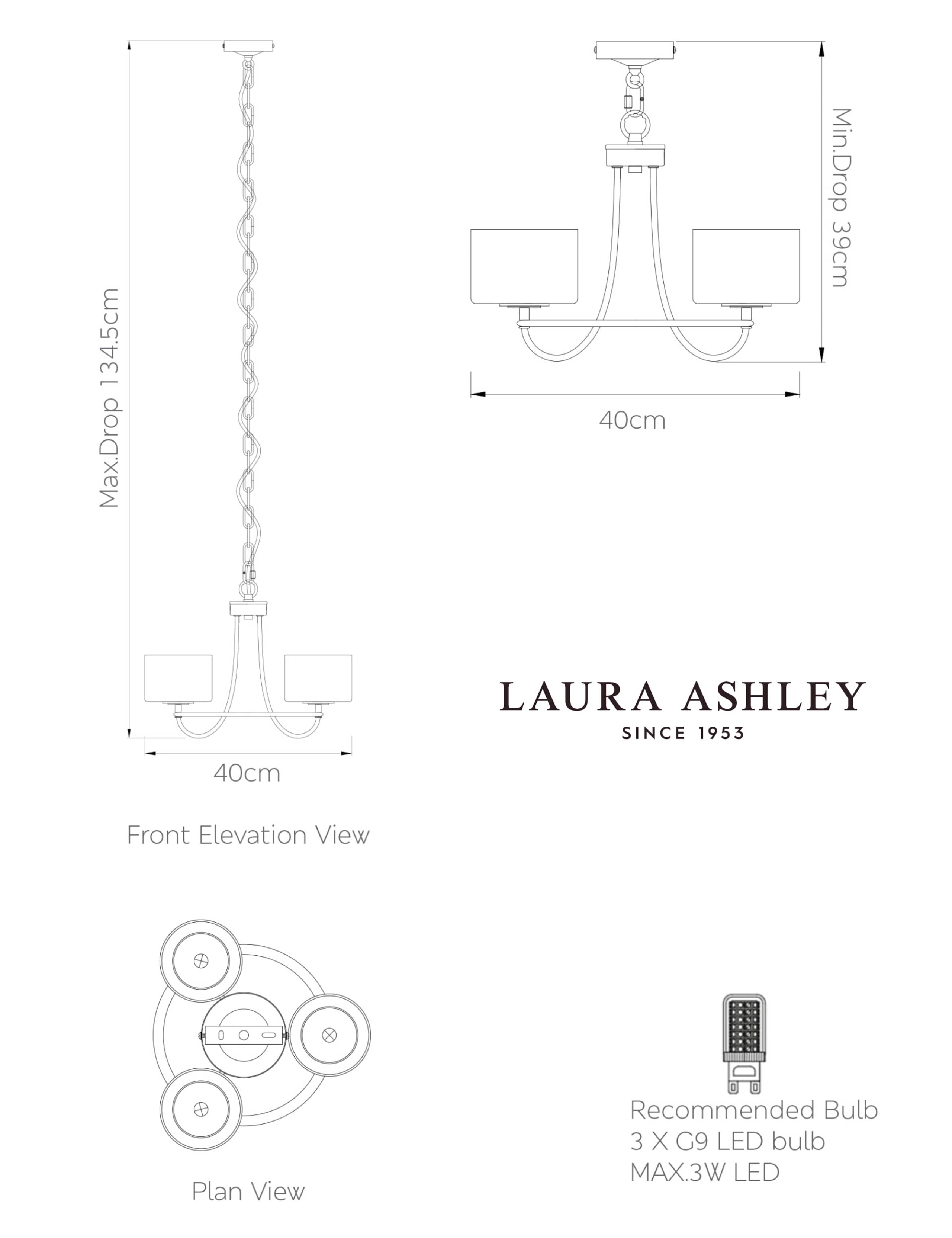 Laura Ashley Southwell pendant light polished nickel, imported from the UK