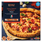 Spicy salami Italian stonebaked pizza, imported from the UK
