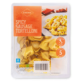 Spicy sausage tortelloni fresh egg pasta, imported from the UK