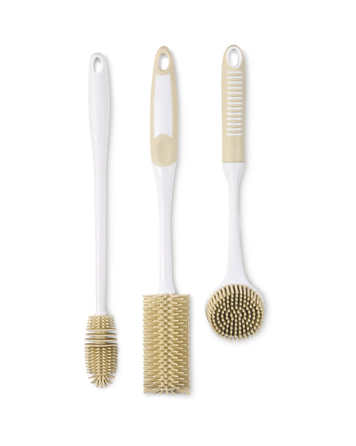 Silicone cleaning brushes and sponges in beige, blue, grape - British product