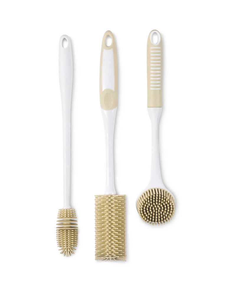 Silicone cleaning brushes and sponges in beige, blue, grape - British product