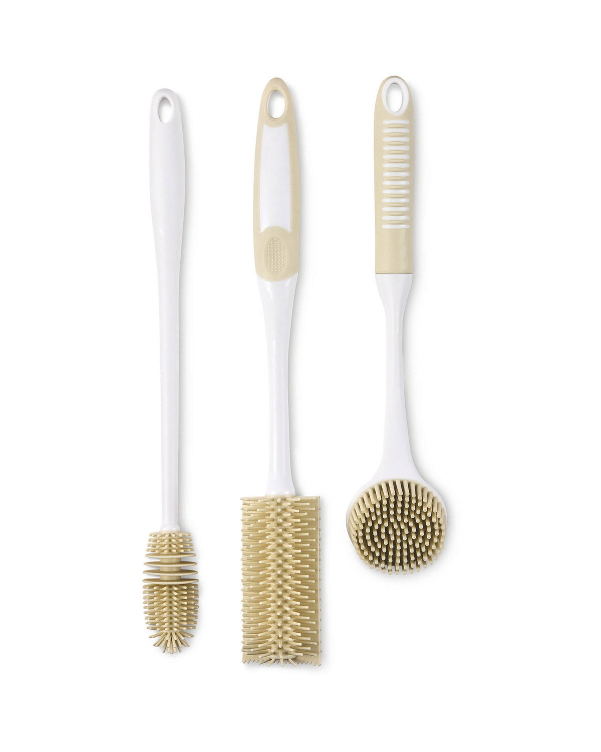 Silicone cleaning brushes and sponges in beige, blue, grape - British product