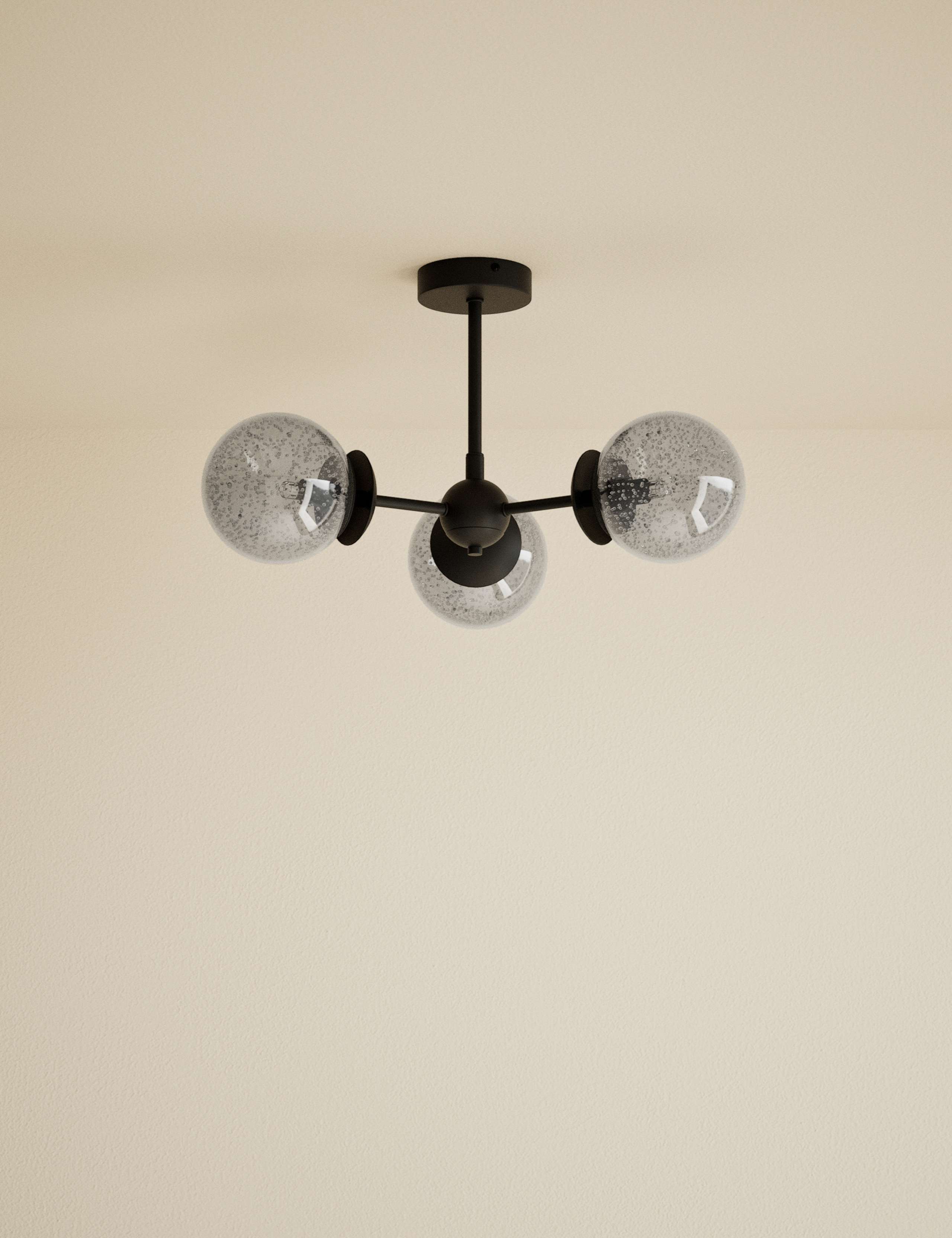 Sputnik bubble glass three-arm flush ceiling light 51 cm - British product