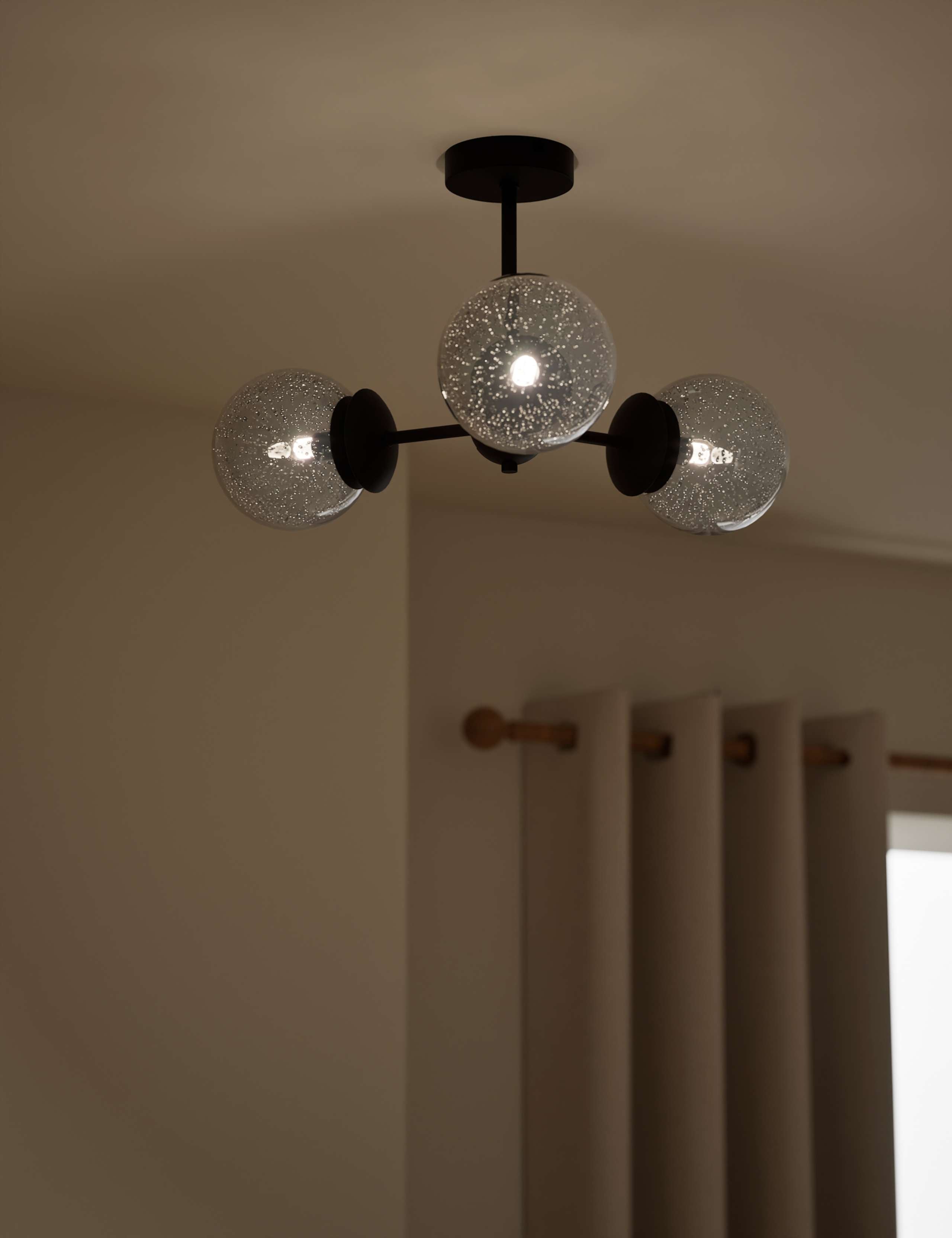 Sputnik bubble glass three-arm flush ceiling light 51 cm - British product