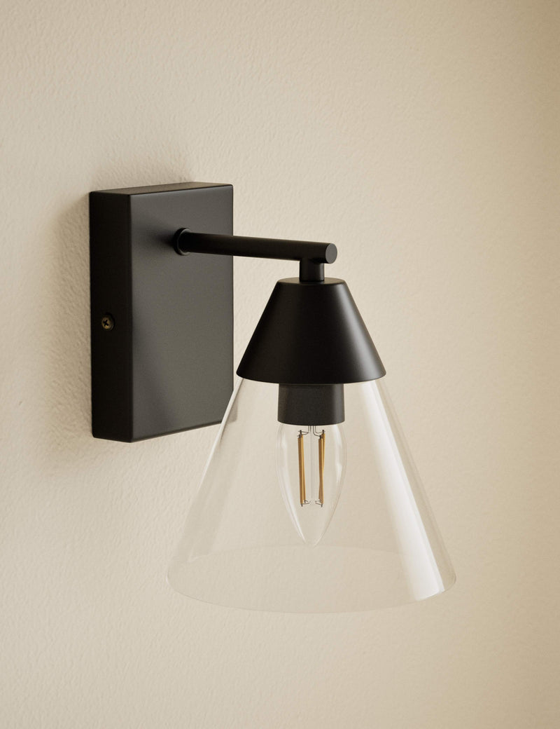 Square cone wall light with glass shade, imported from the UK