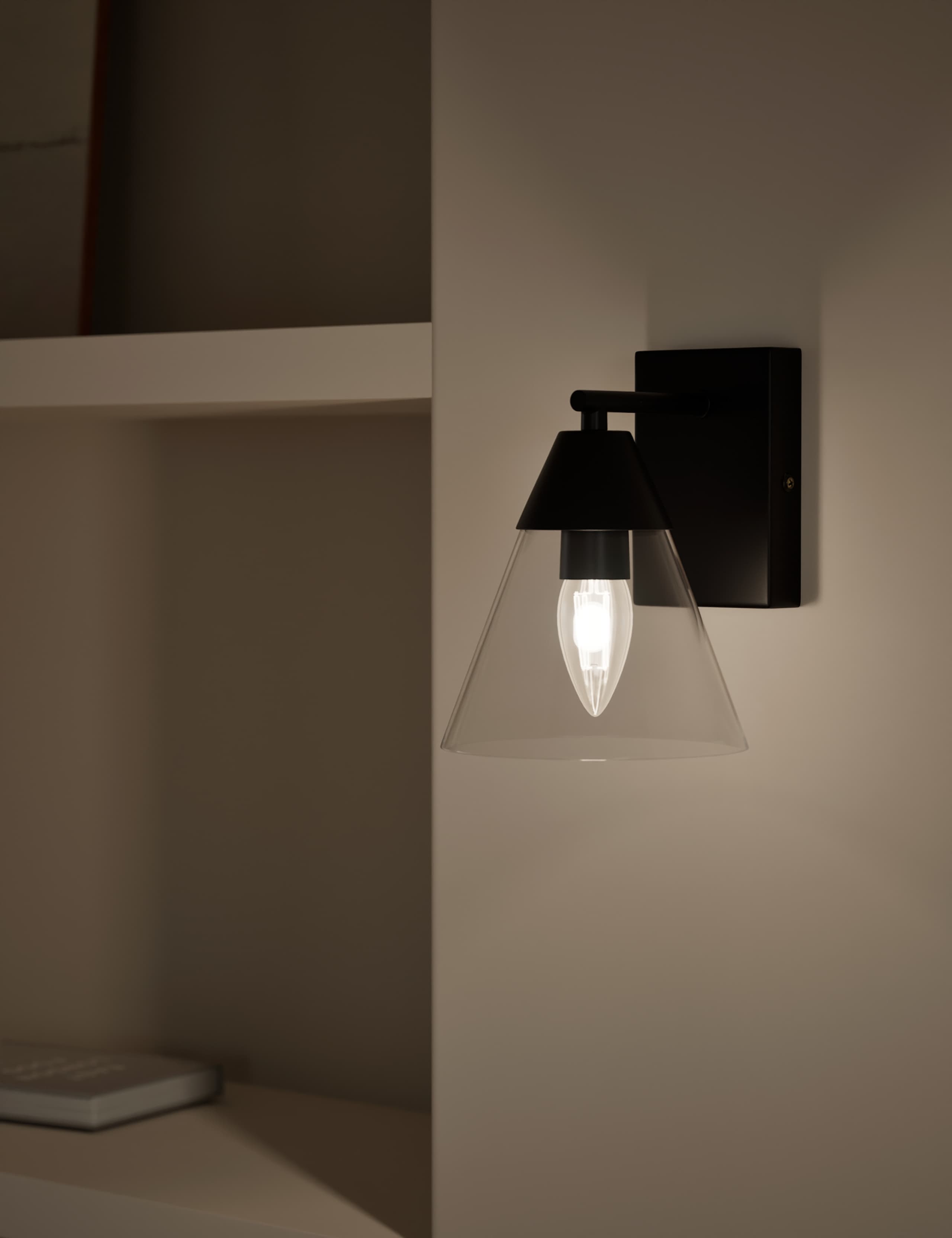 Square cone wall light with glass shade, imported from the UK