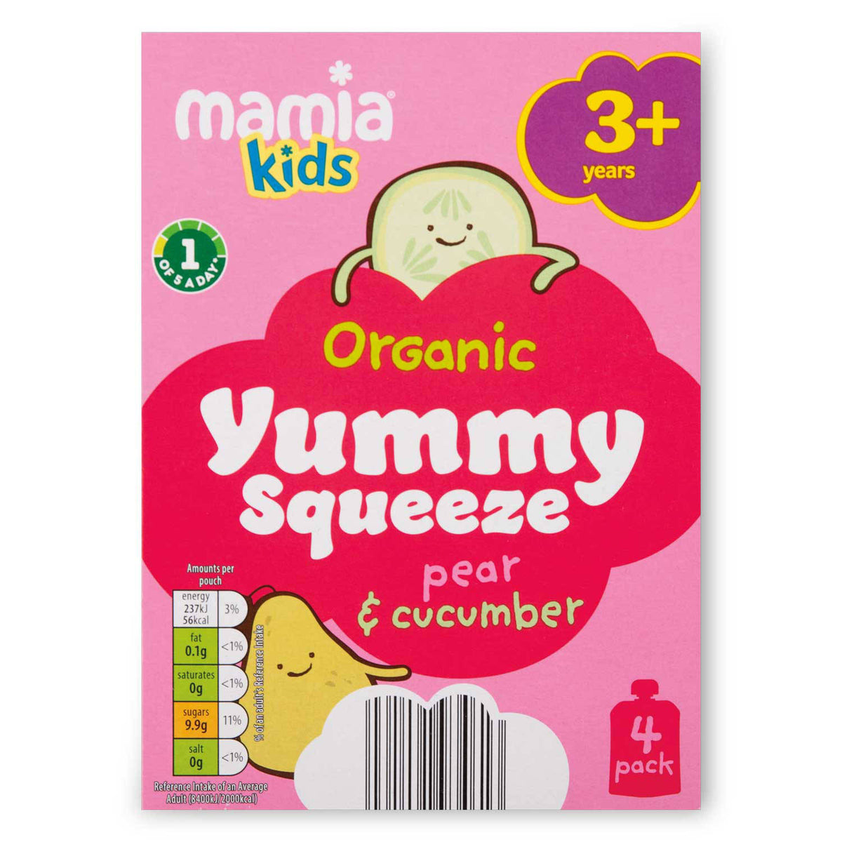 Squishy Snacks baby food pouches pear and cucumber 4x100g (British brand)