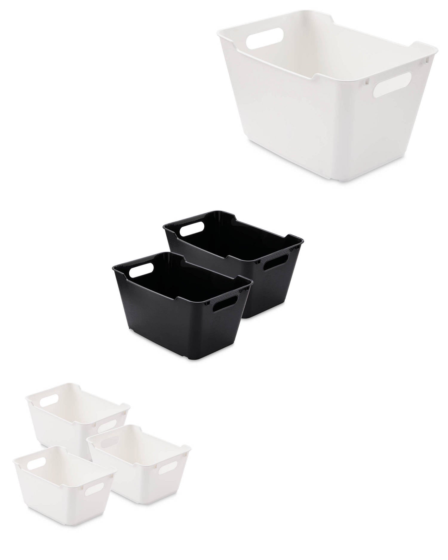 Stackable storage box with handles in black or white (British brand)
