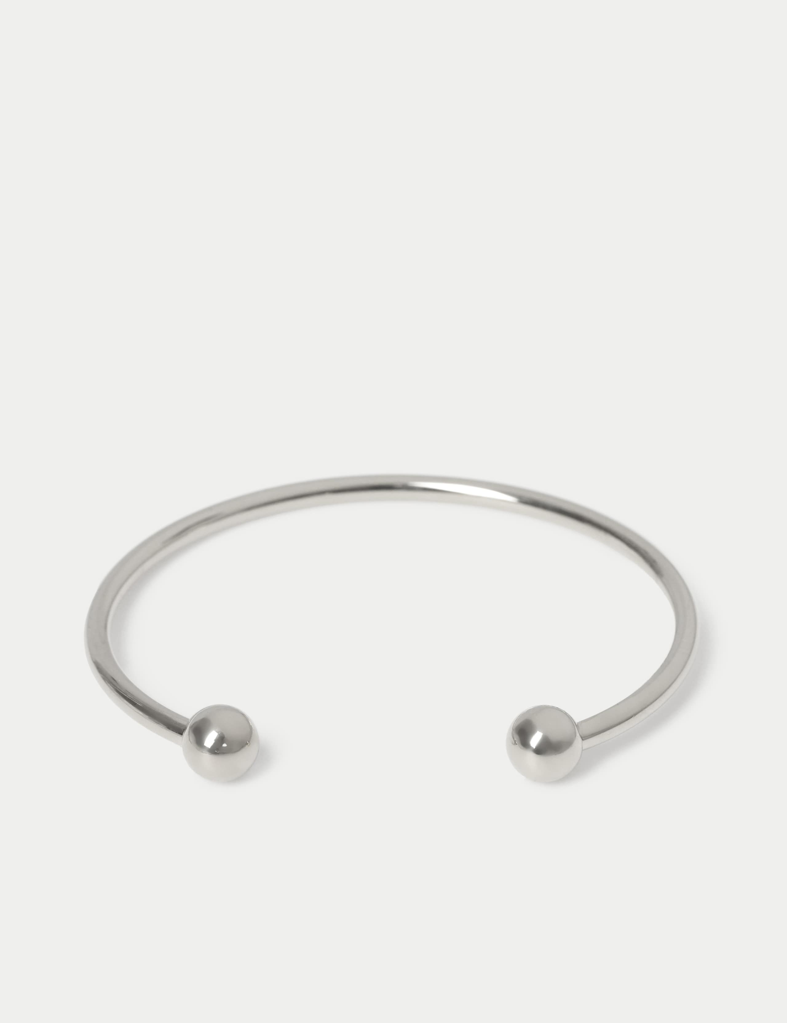 Stainless Ball Cuff bracelet with adjustable fastening and mixed material - British product