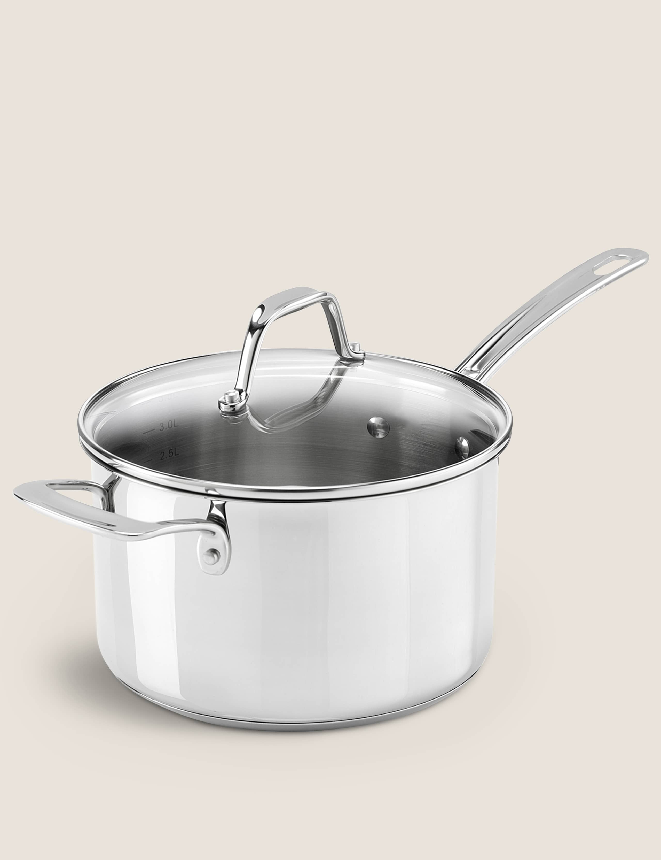 Stainless Steel 20cm Large Saucepan with glass lid (British brand)