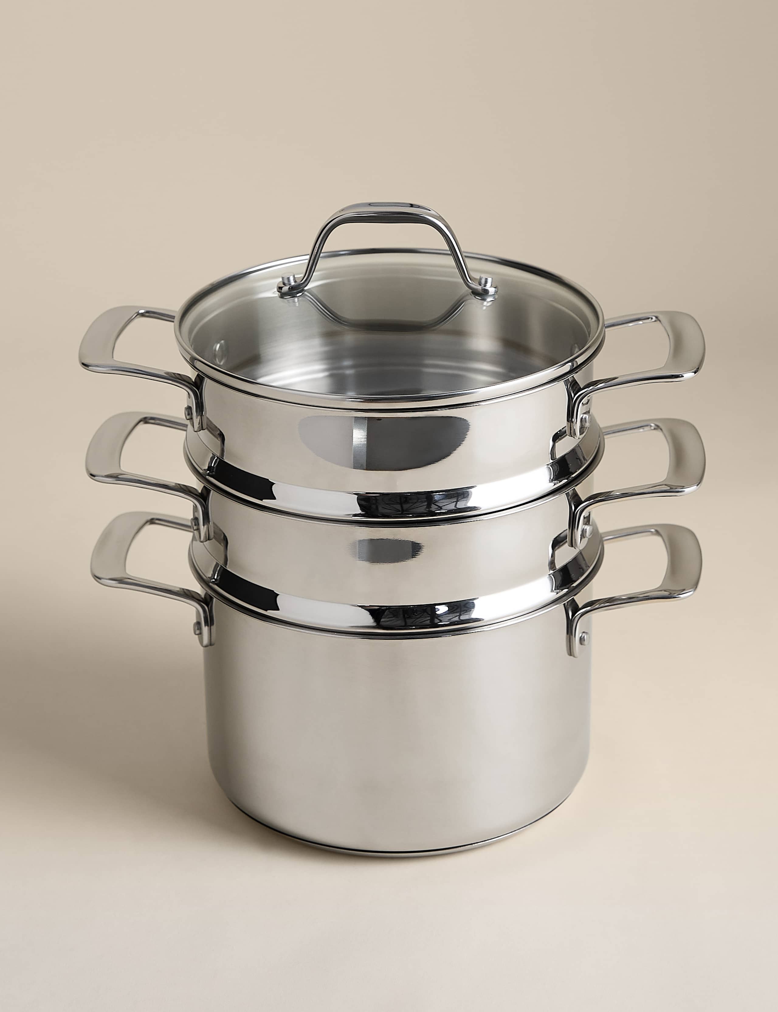 Stainless steel 3 tier steamer with StayNew technology - British product