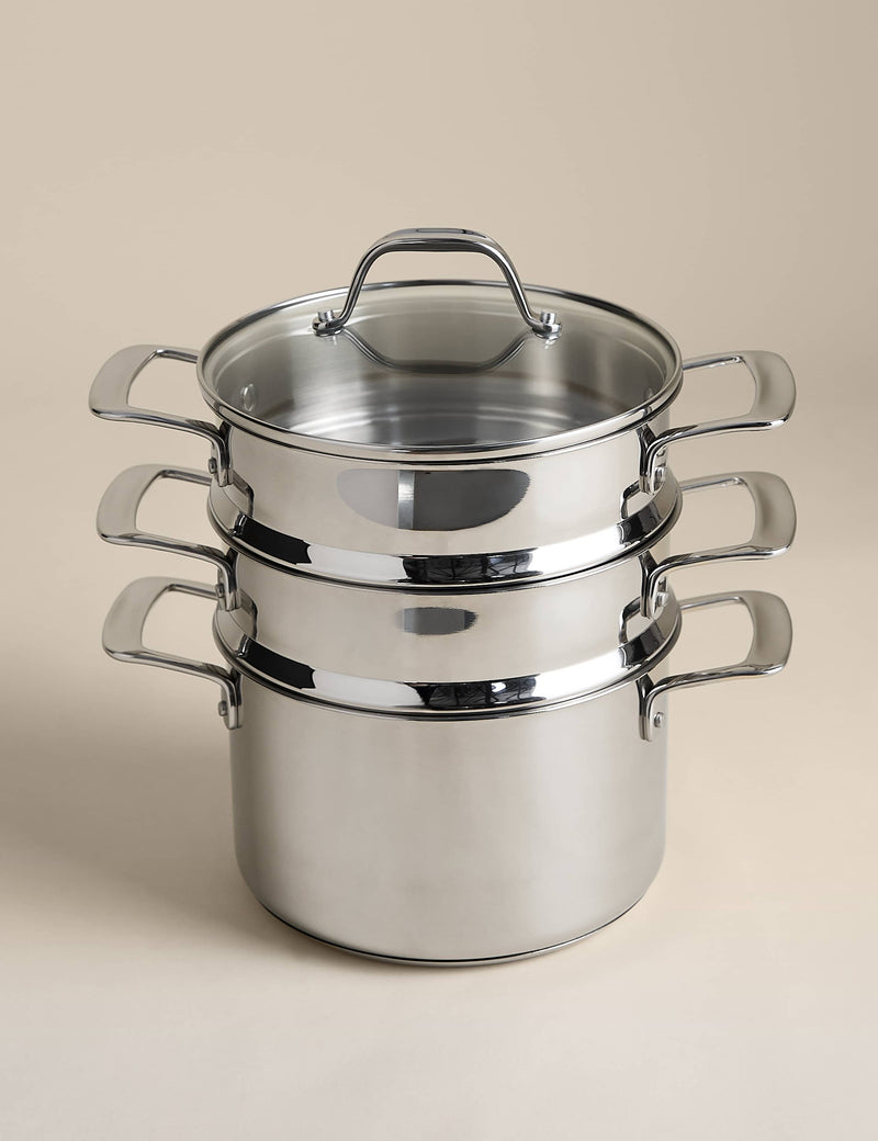 Stainless steel 3 tier steamer with StayNew technology - British product