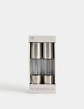 Stainless steel salt and pepper mills (British brand)