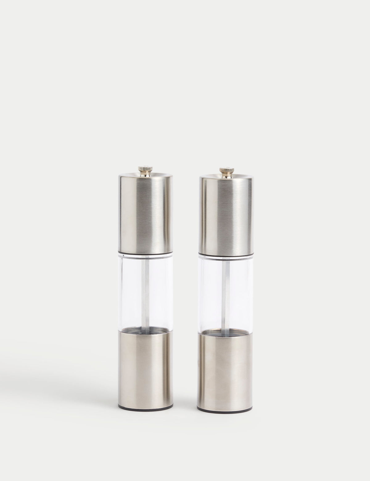 Stainless steel salt and pepper mills (British brand)