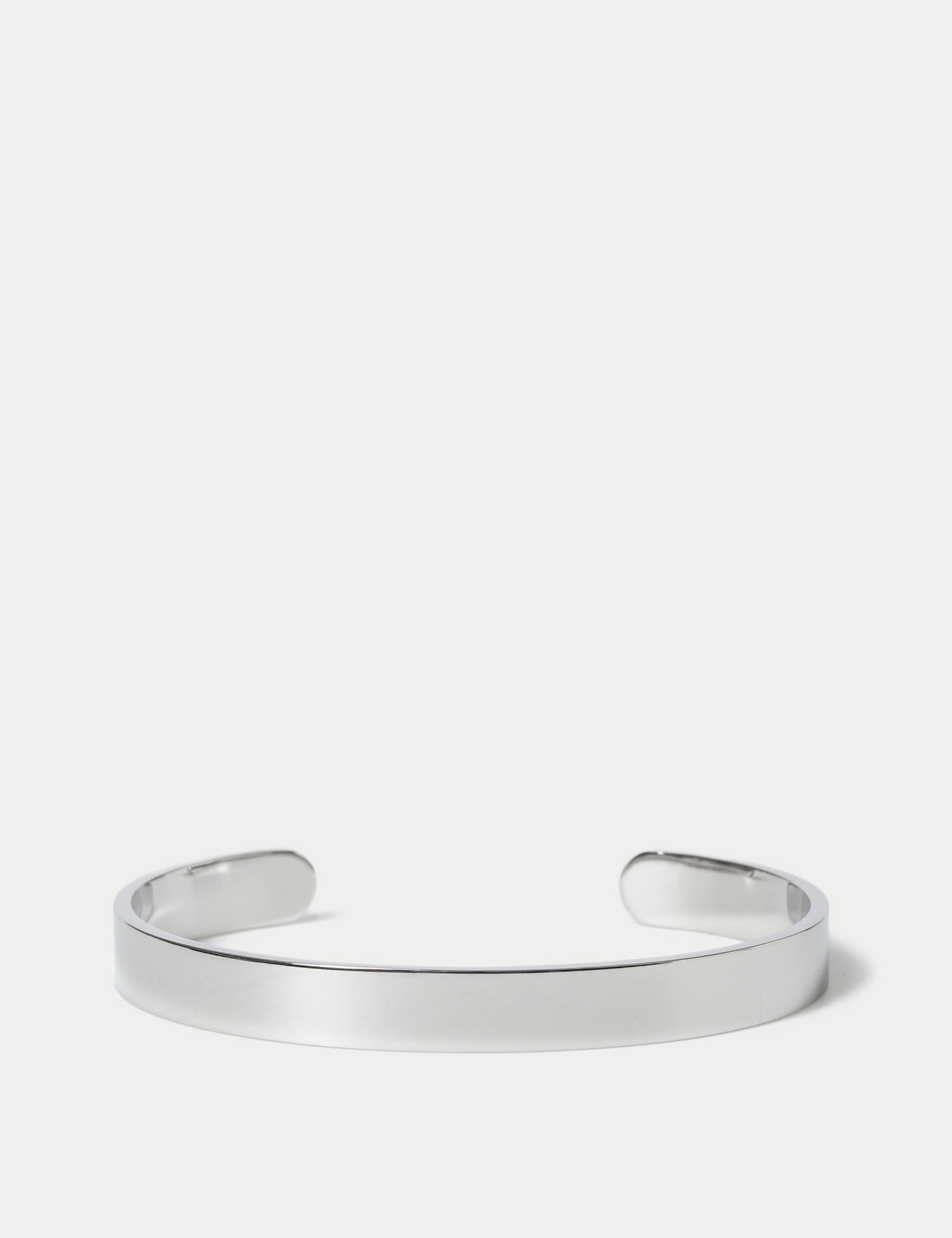 Stainless steel silver tone open cuff bracelet, imported from the UK