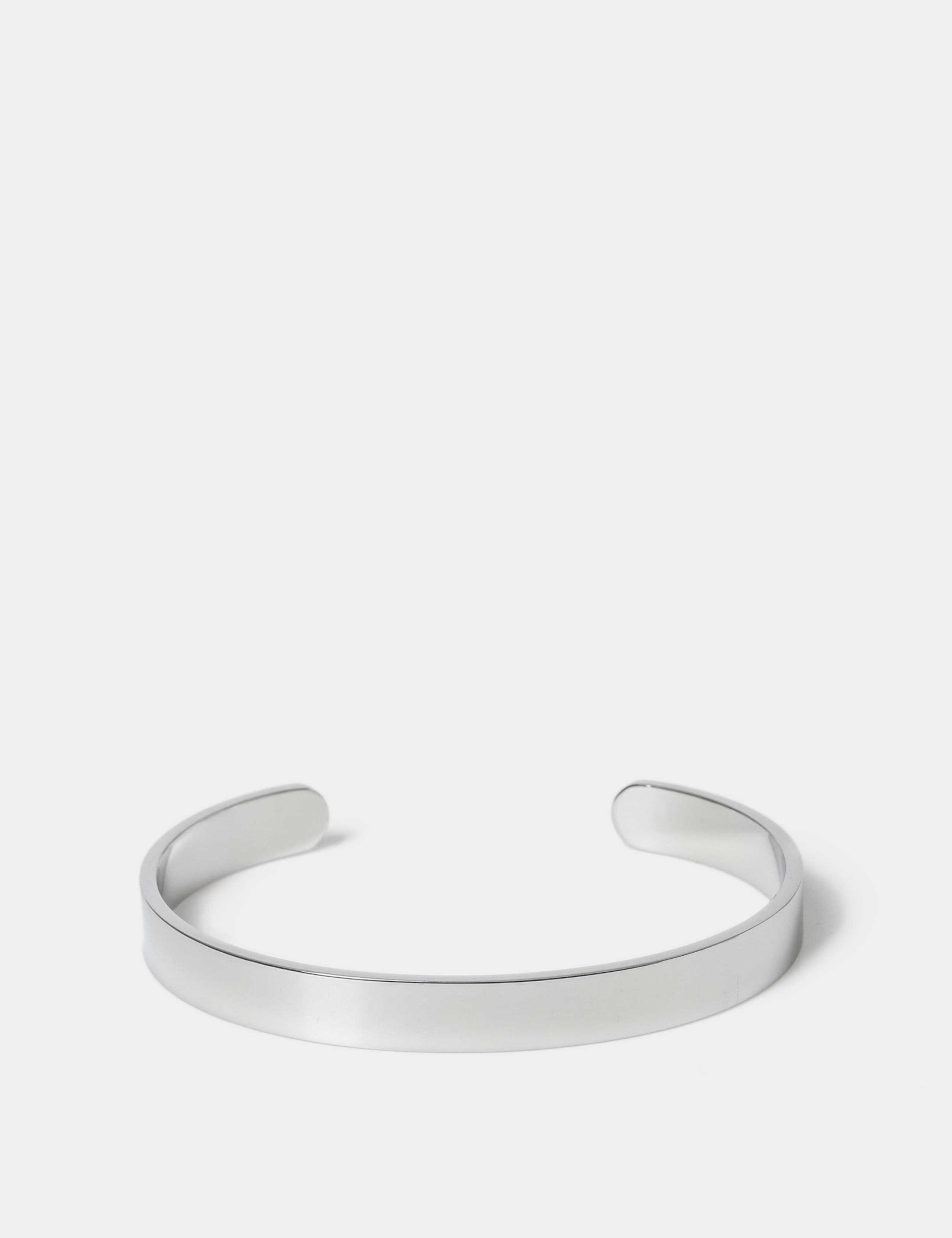 Stainless steel silver tone open cuff bracelet, imported from the UK