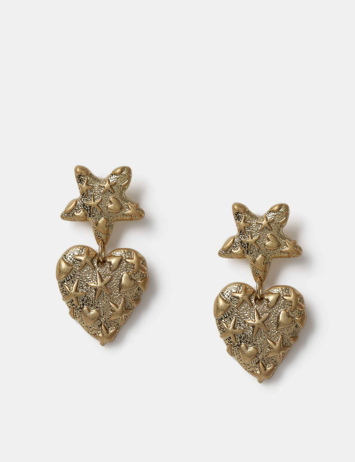Star Heart textured drop earrings, imported from the UK