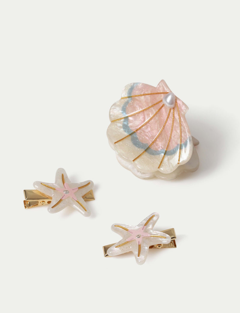Starfish clip and shell claw hair accessory set (British brand)