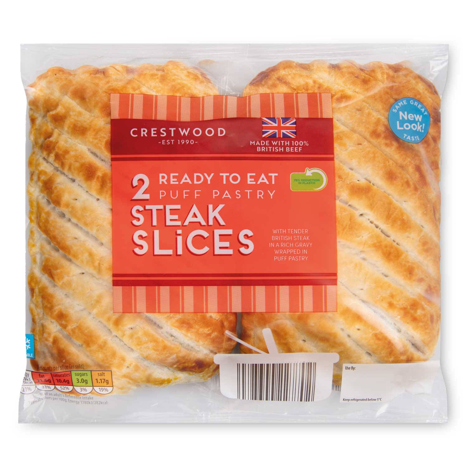 Steak slices with rich gravy in puff pastry, 2 pack, UK version