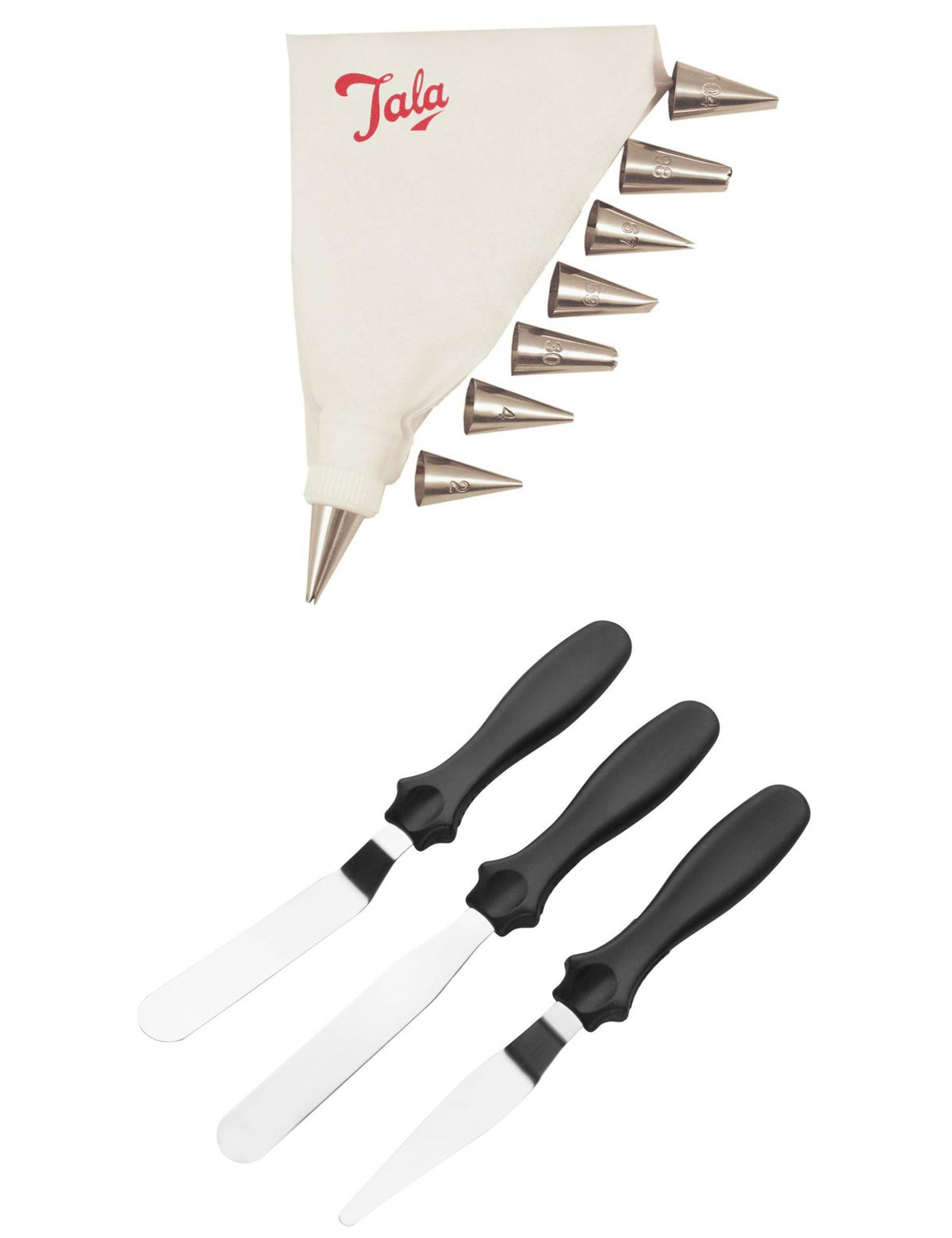 Tala cake decorating set with steel spatulas and icing bag, imported from the UK