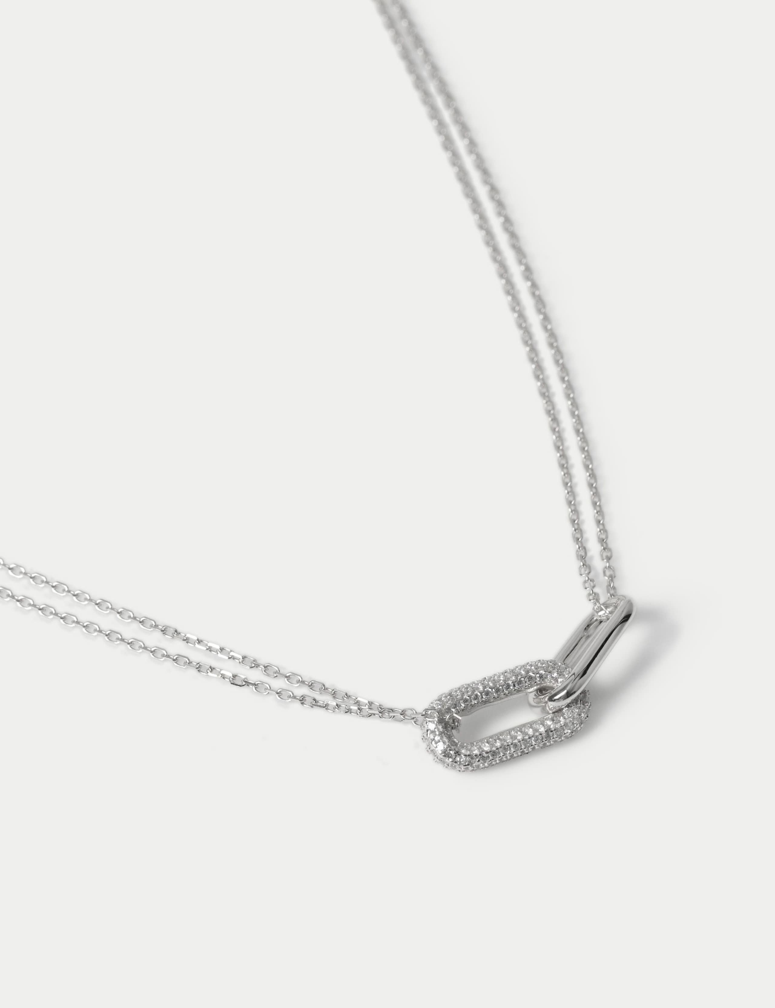 Sterling silver cubic zirconia necklace with clasp fastening, UK version