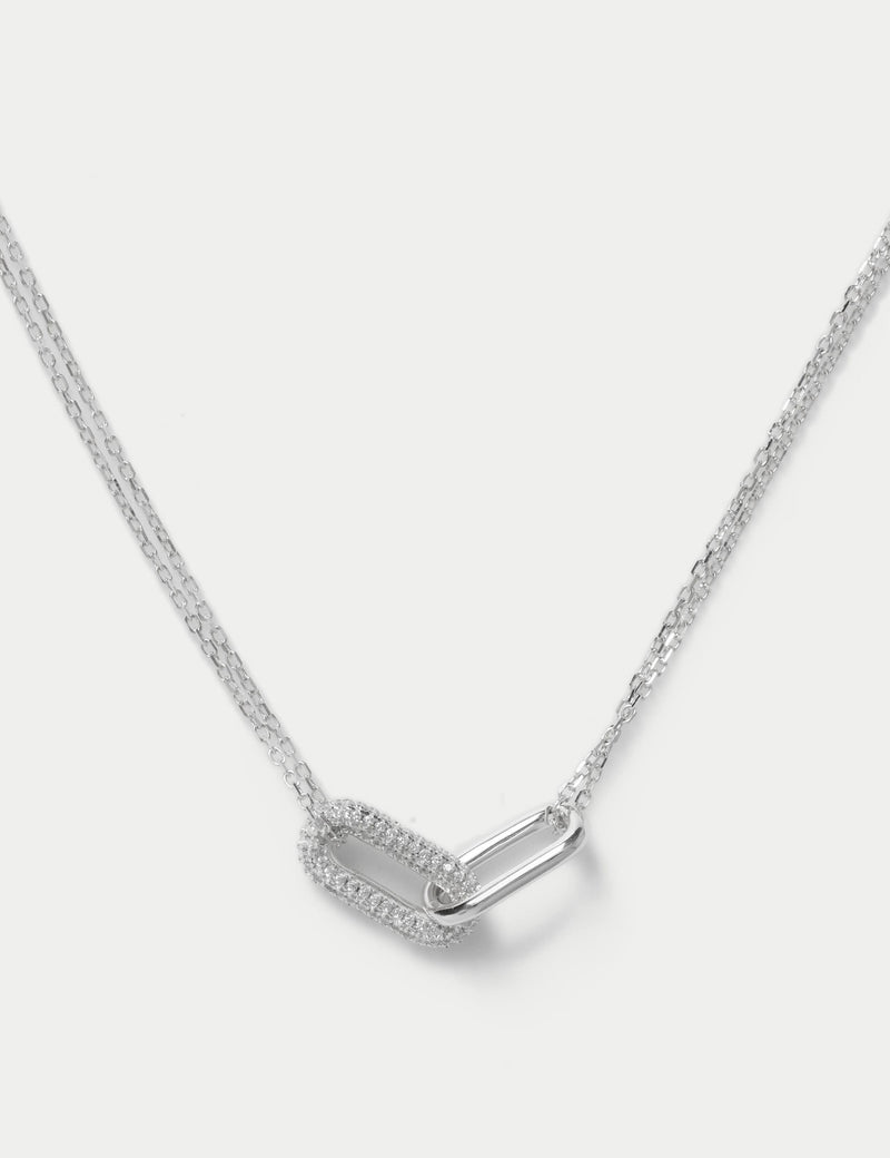 Sterling silver cubic zirconia necklace with clasp fastening, UK version