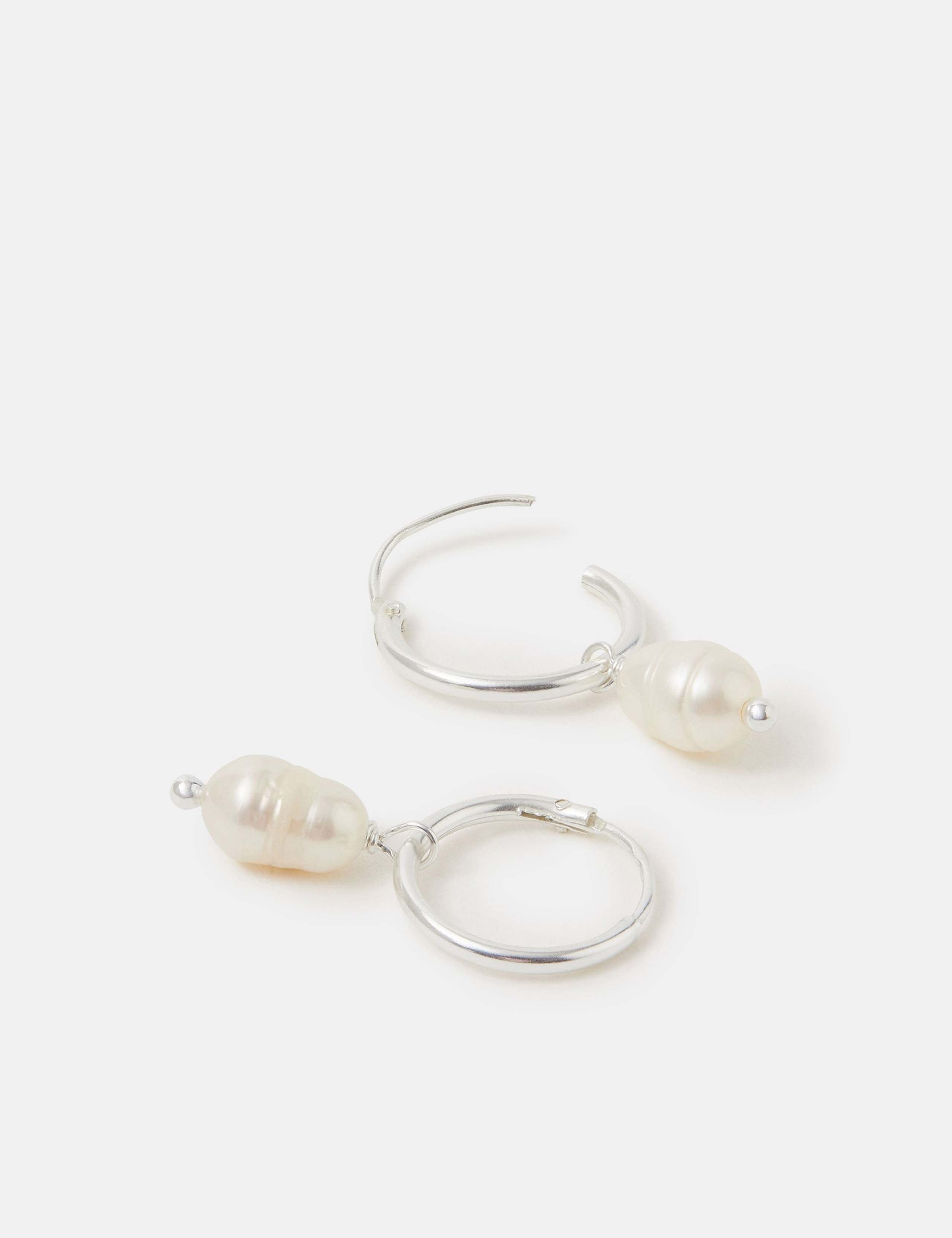 Accessorize sterling silver pearl drop hoop earrings - British product