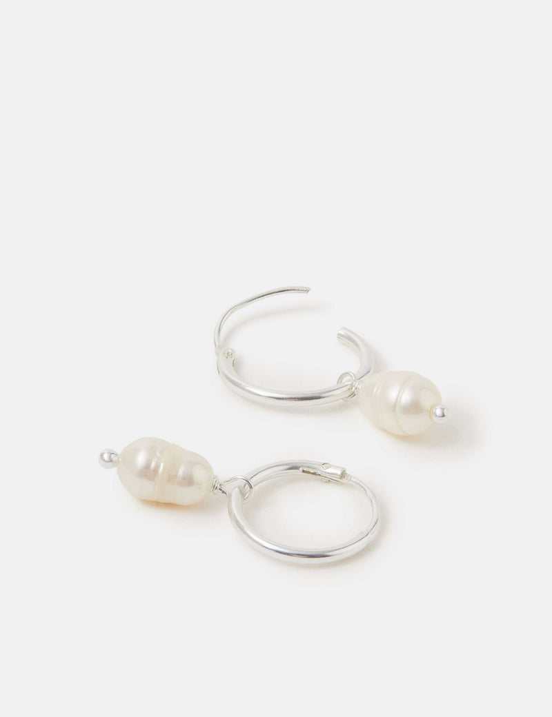 Accessorize sterling silver pearl drop hoop earrings - British product