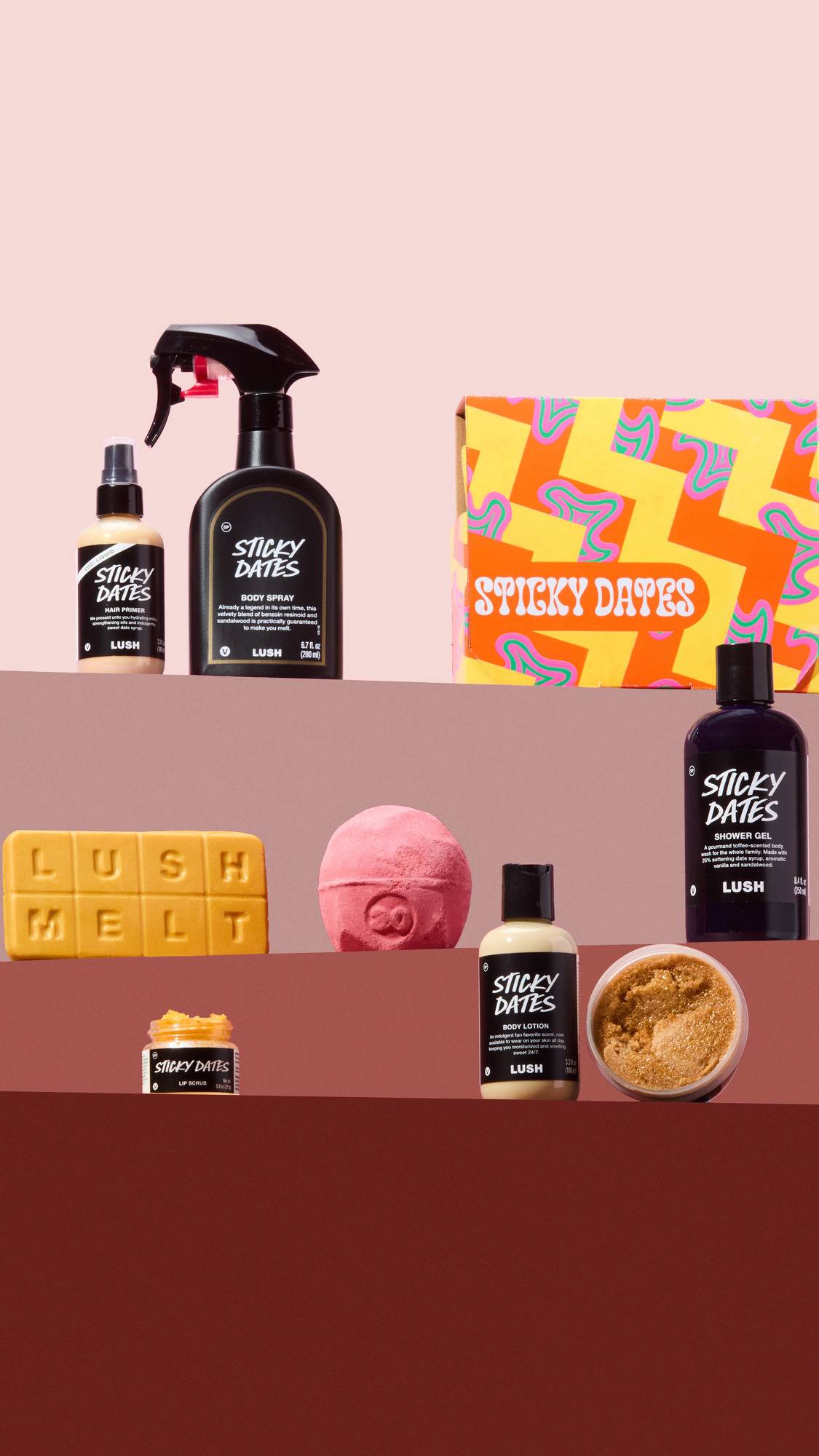 Lush Sticky Dates body scrub, imported from the UK