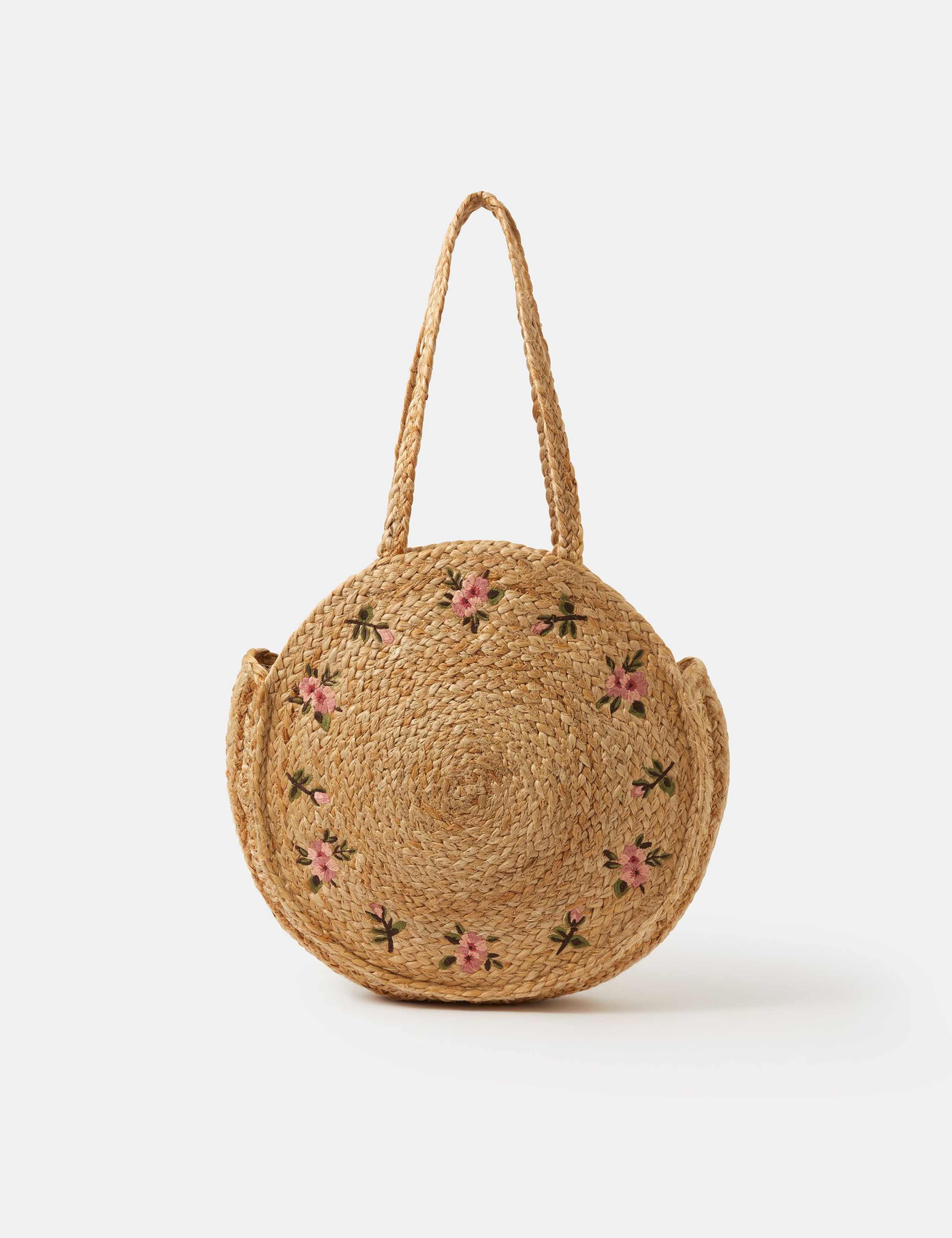 Accessorize straw beach bag with embroidered flowers - British product