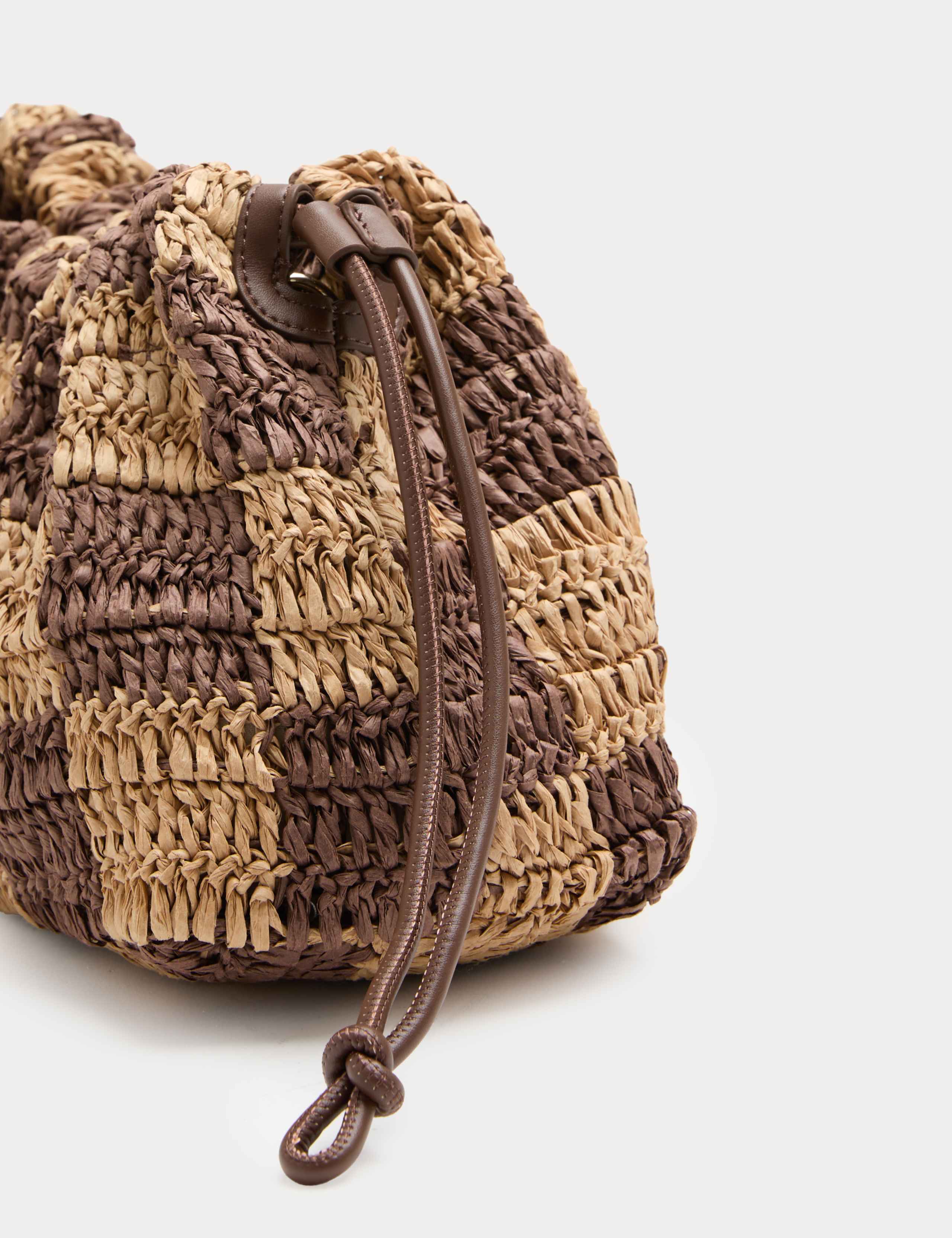 M&S straw check drawstring beach bag 44 cm wide, UK version