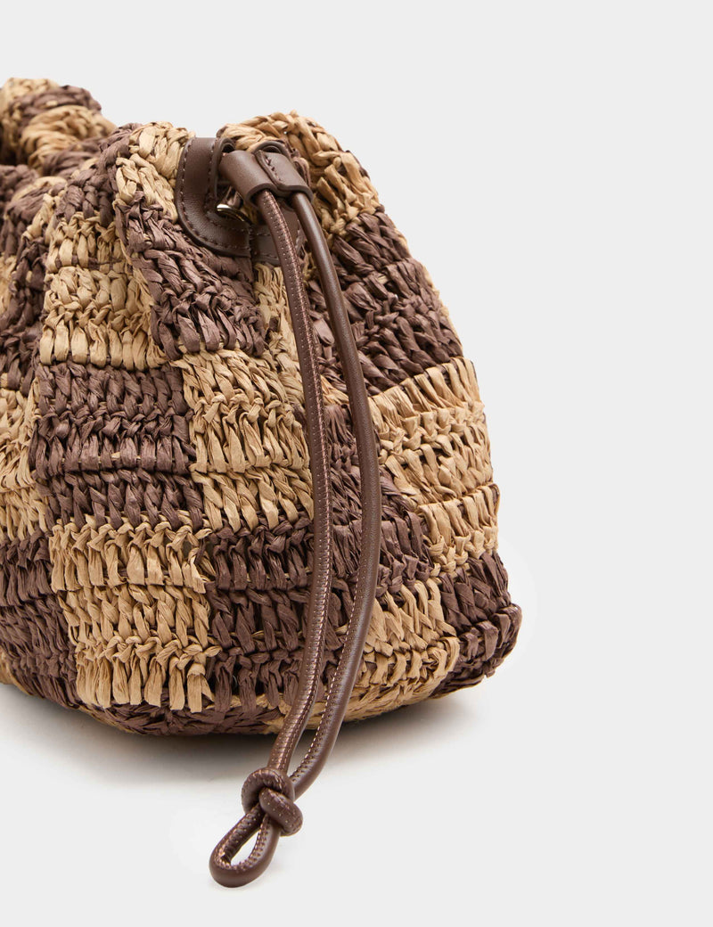 M&S straw check drawstring beach bag 44 cm wide, UK version