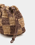 M&S straw check drawstring beach bag 44 cm wide, UK version
