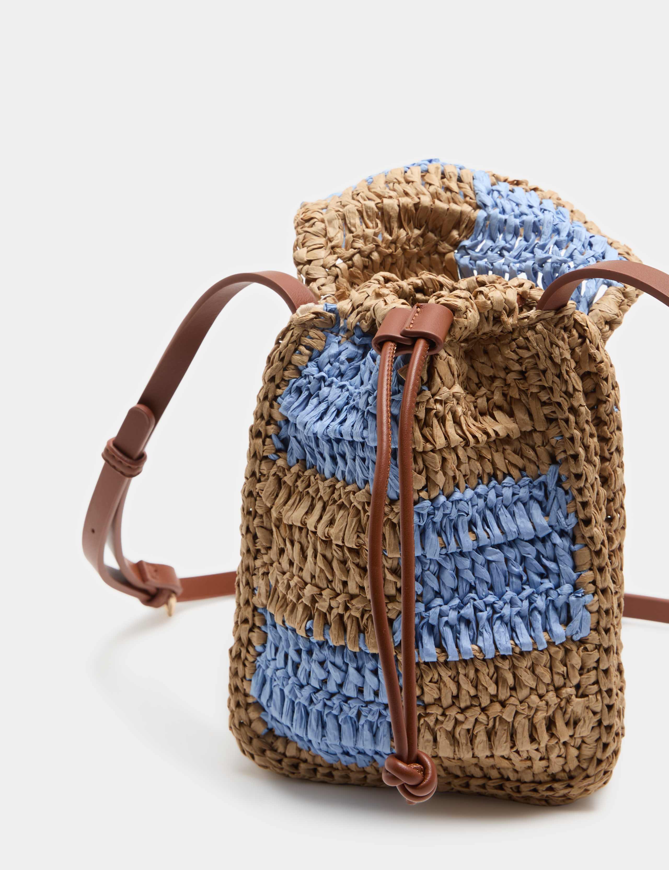 M&S straw checkerboard cross body bag with adjustable strap, UK version
