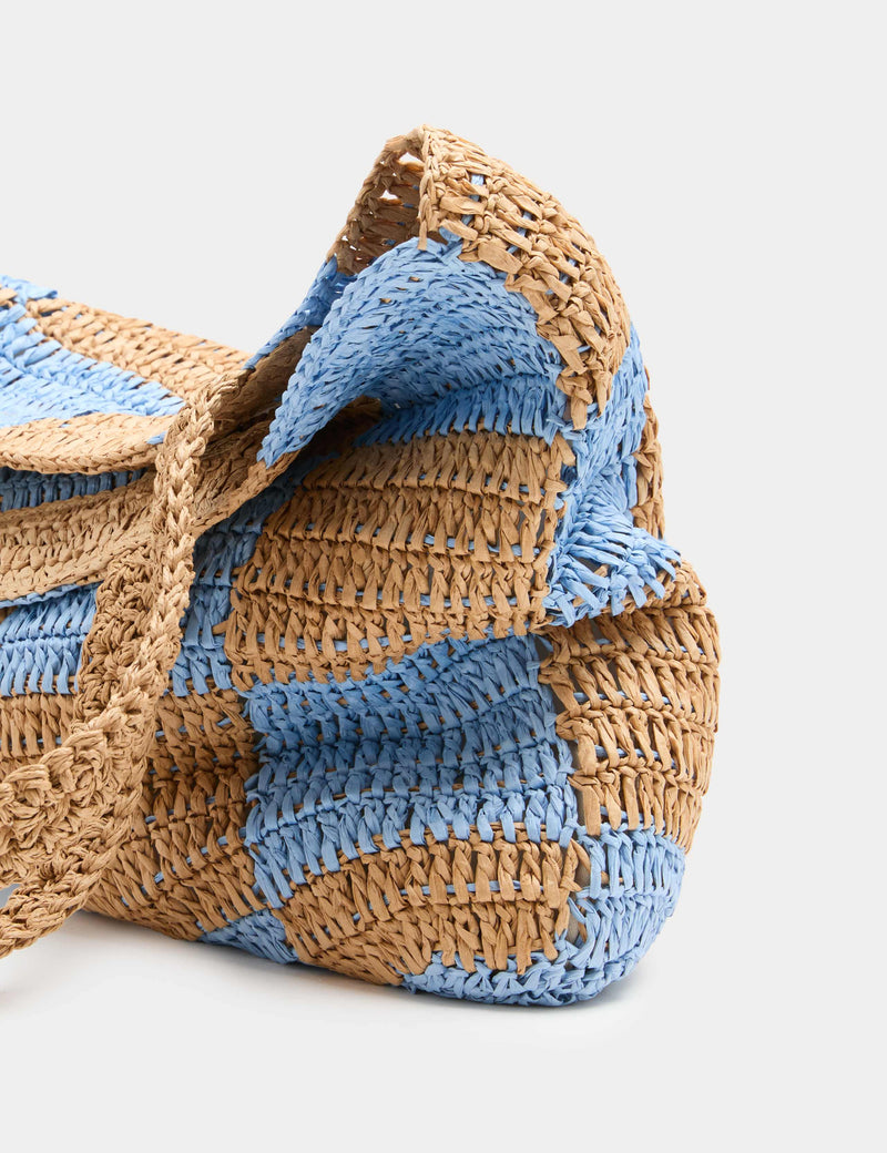 M&S straw checkerboard tote bag with drawstring fastening, UK version