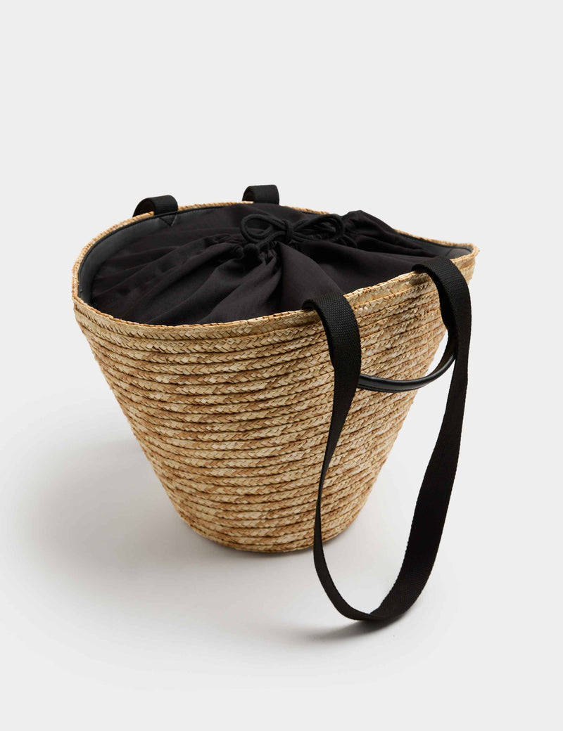 M&S straw bucket bag with drawstring closure, imported from the UK