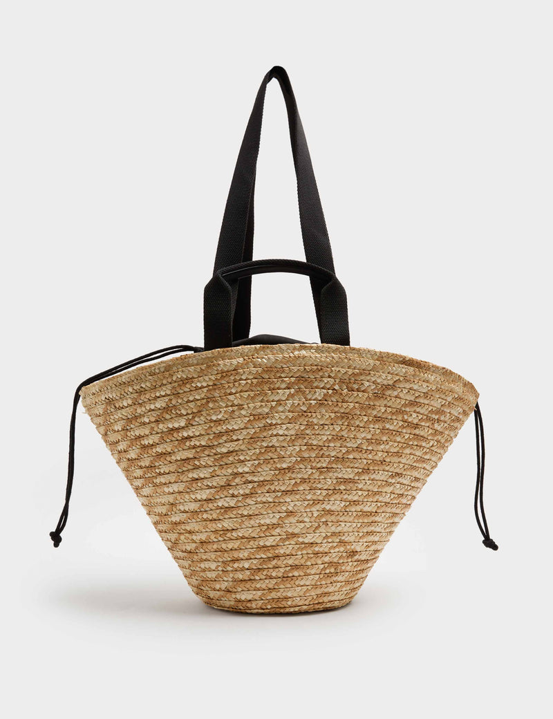 M&S straw bucket bag with drawstring closure, imported from the UK