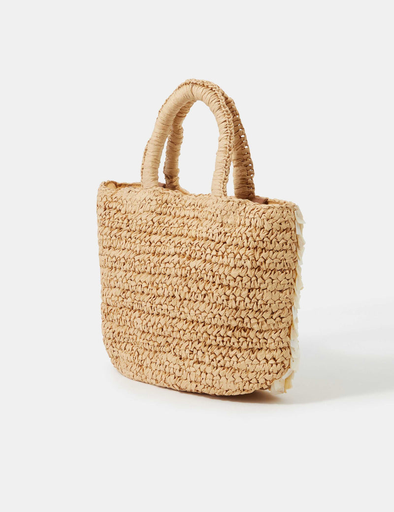 Accessorize straw embellished grab bag with raffia and mother-of-pearl, imported from the UK