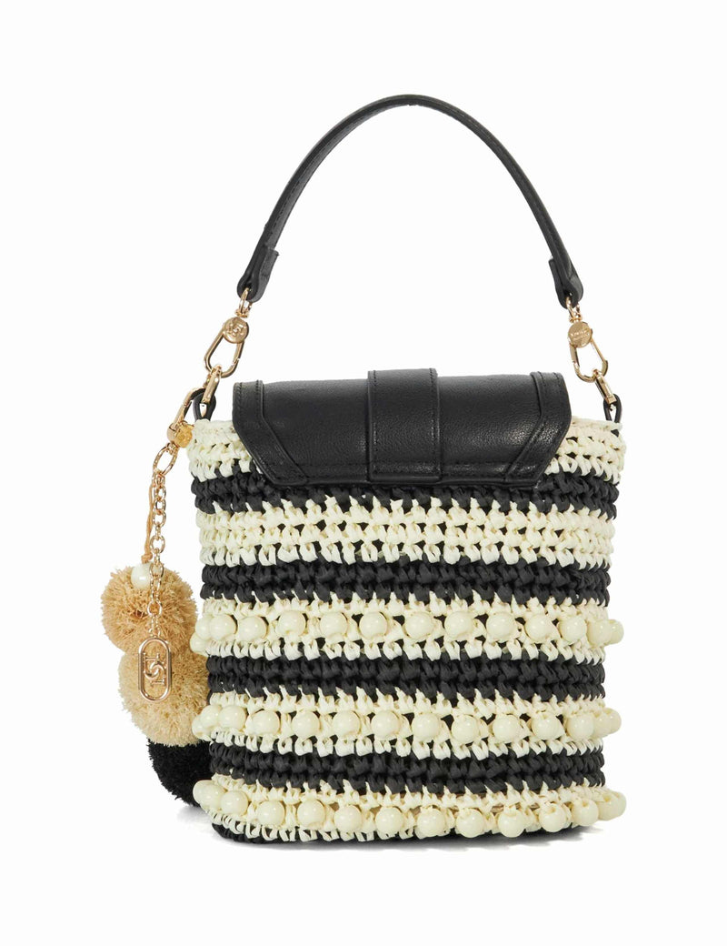 Dune London straw cross body bag with pom pom charm (British brand)