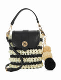 Dune London straw cross body bag with pom pom charm (British brand)
