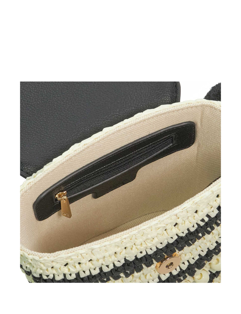 Dune London straw cross body bag with pom pom charm (British brand)