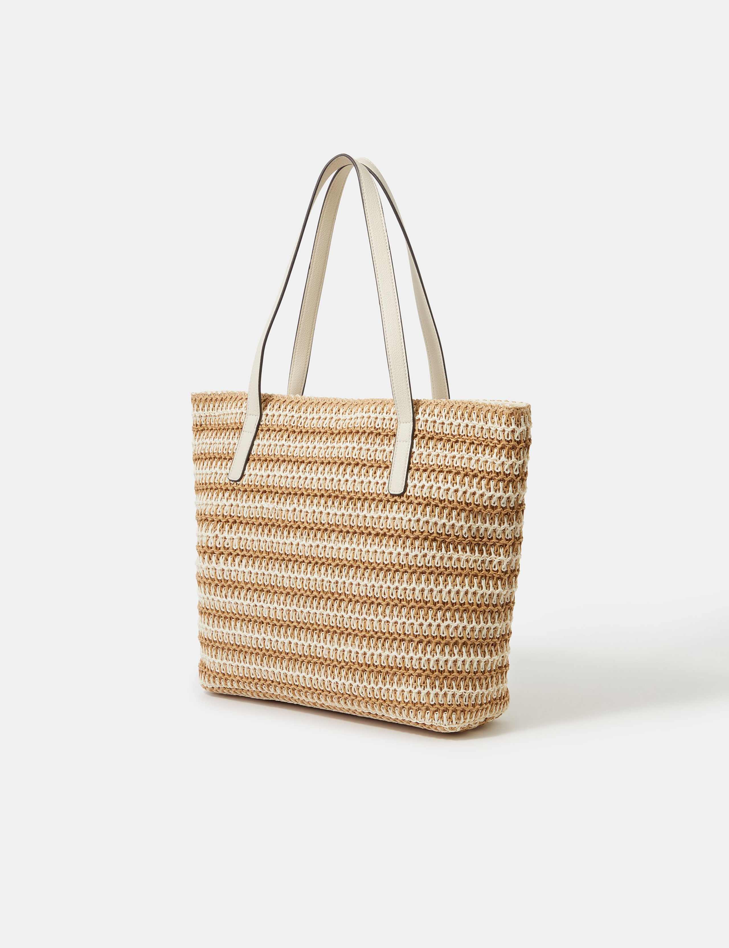 Accessorize straw striped shoulder bag with zip fastening - British product