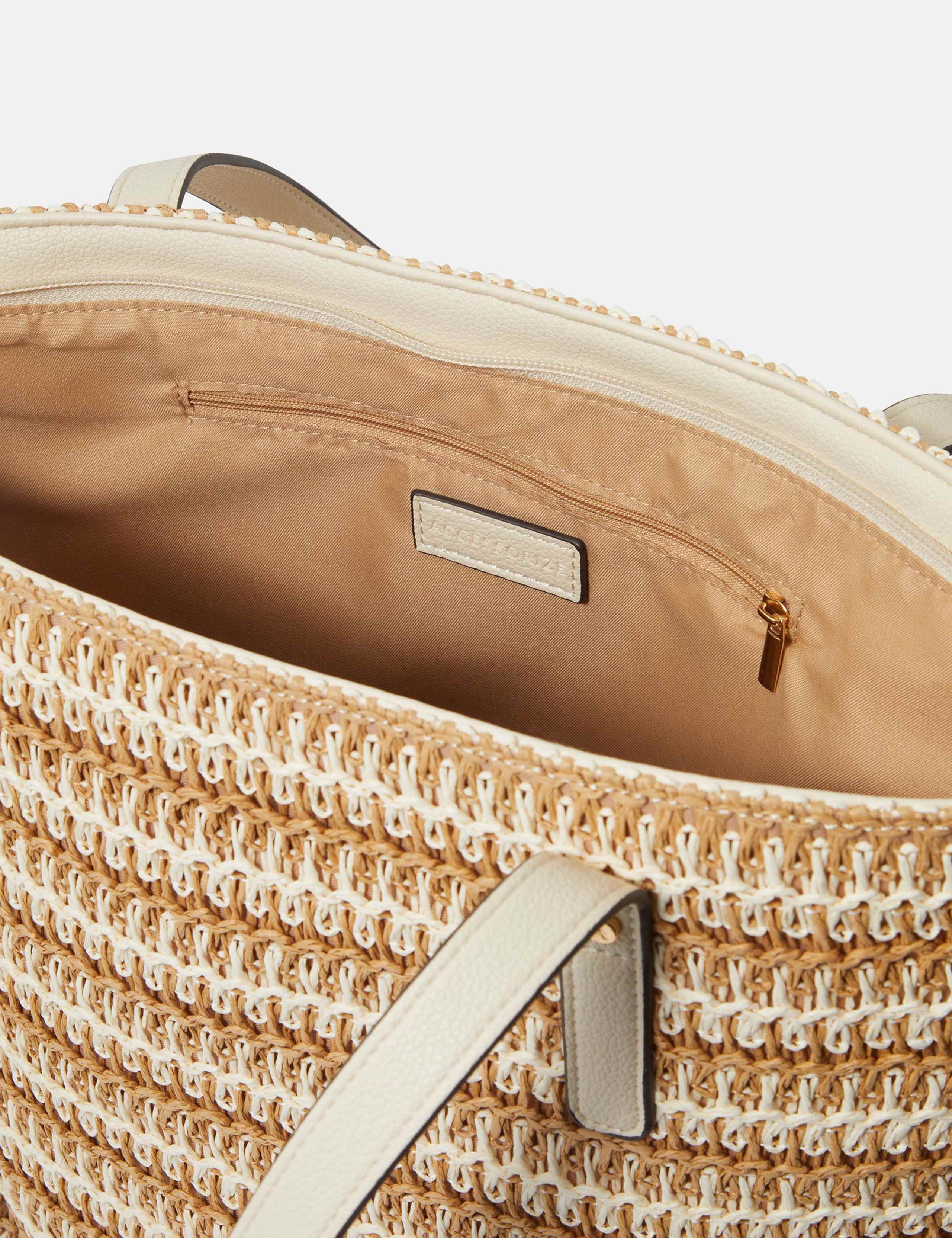 Accessorize straw striped shoulder bag with zip fastening - British product