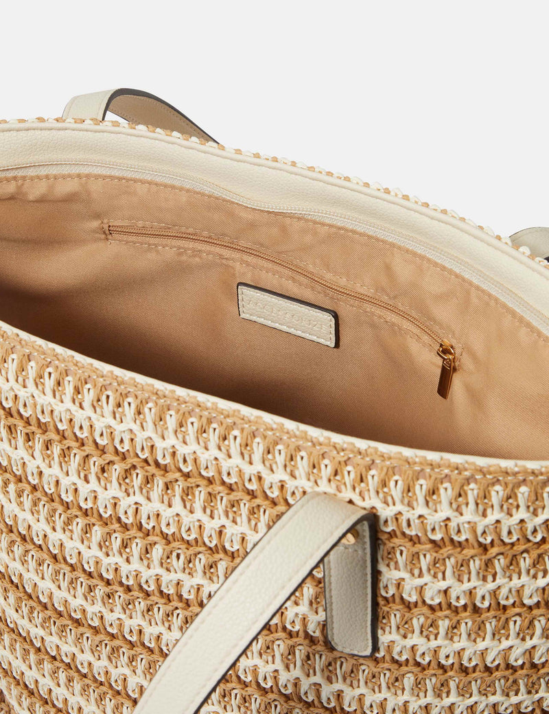 Accessorize straw striped shoulder bag with zip fastening - British product