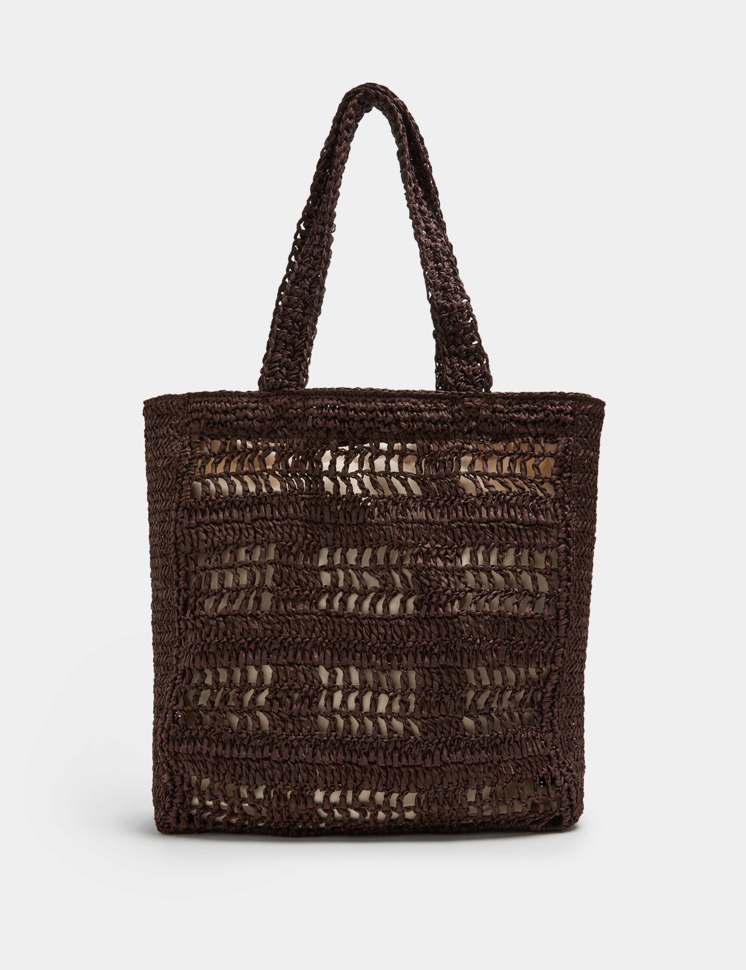 M&S straw tote bag natural straw cotton lining - British product